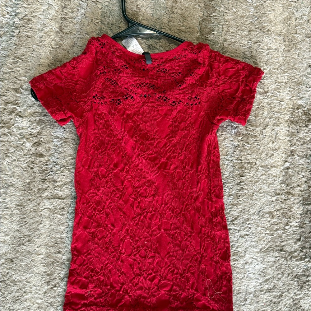 Red Lace Short Sleeve Top